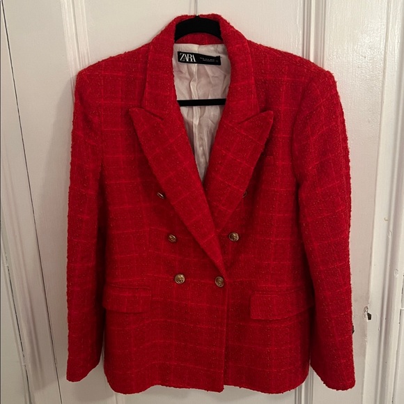Zara Women's Vibrant Red Tweed Blazer - XL - Picture 5 of 5